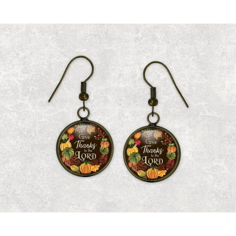 Thankful Faith Religious Fall Autumn Grateful Bronze Dangle Earrings Gift Idea